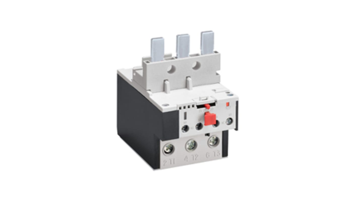 Relè di sovraccarico Lovato RF826500, 1 NO + 1 NC, carico 46-65 A, montaggio diretto, temperatura -20/+55 °C.
