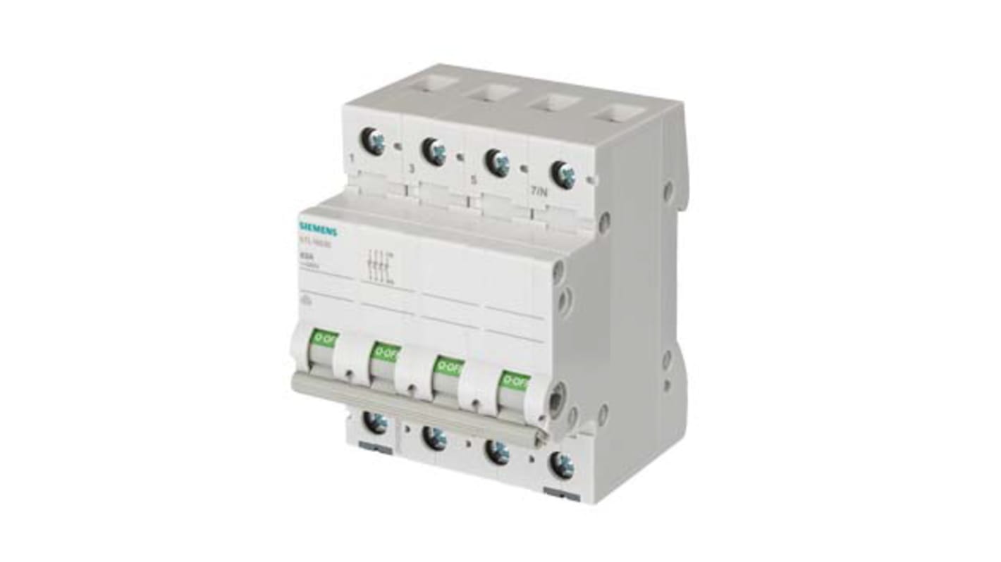 Interruttore di isolamento Siemens 5TL1692-0, 3 poli, 125 A, 440 V, maniglia grigia, dimensioni 89,8x74,5x70 mm.