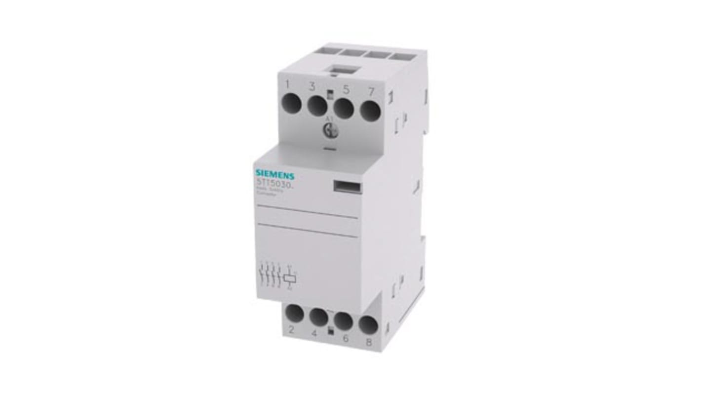 Contattore Siemens 5TT5030-2, 4 poli 4NO, 24 A, 24 V, montaggio su guida DIN, dimensioni 90x35x70.7 mm.