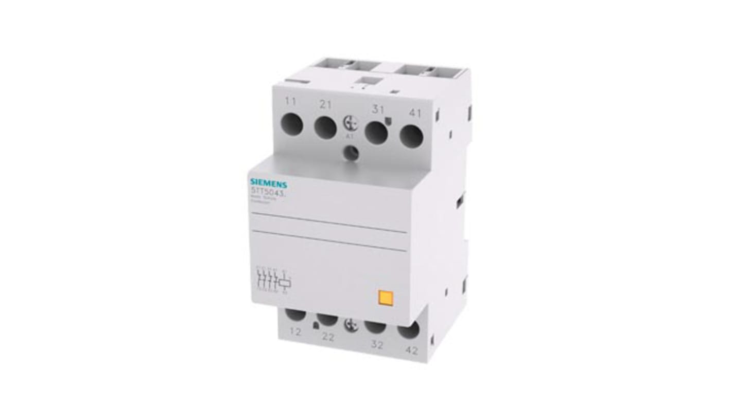 Contattore Siemens 5TT5043-0, 4 poli, 40 A, montaggio su guida DIN, dimensioni 90x53.5x70.7 mm, bobina 220 V.