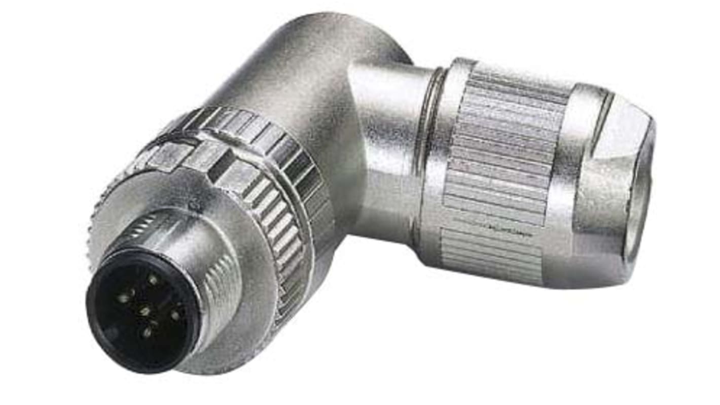 Connettore circolare femmina Phoenix Contact M12 5 poli, schermato e bloccaggio a vite. Zinco pressofuso nichelato, per cavi da 4mm a 8mm. Alta protezione e flessibilità.