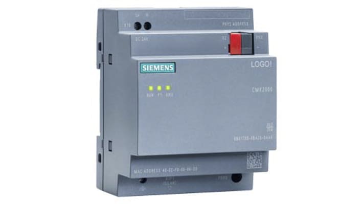 Modulo di comunicazione Siemens 6BK1700-0BA20-0AA0 per LOGO!, 2 ingressi/uscite digitali, montaggio su guida DIN, 71,5 x 90 x 58,5 mm.