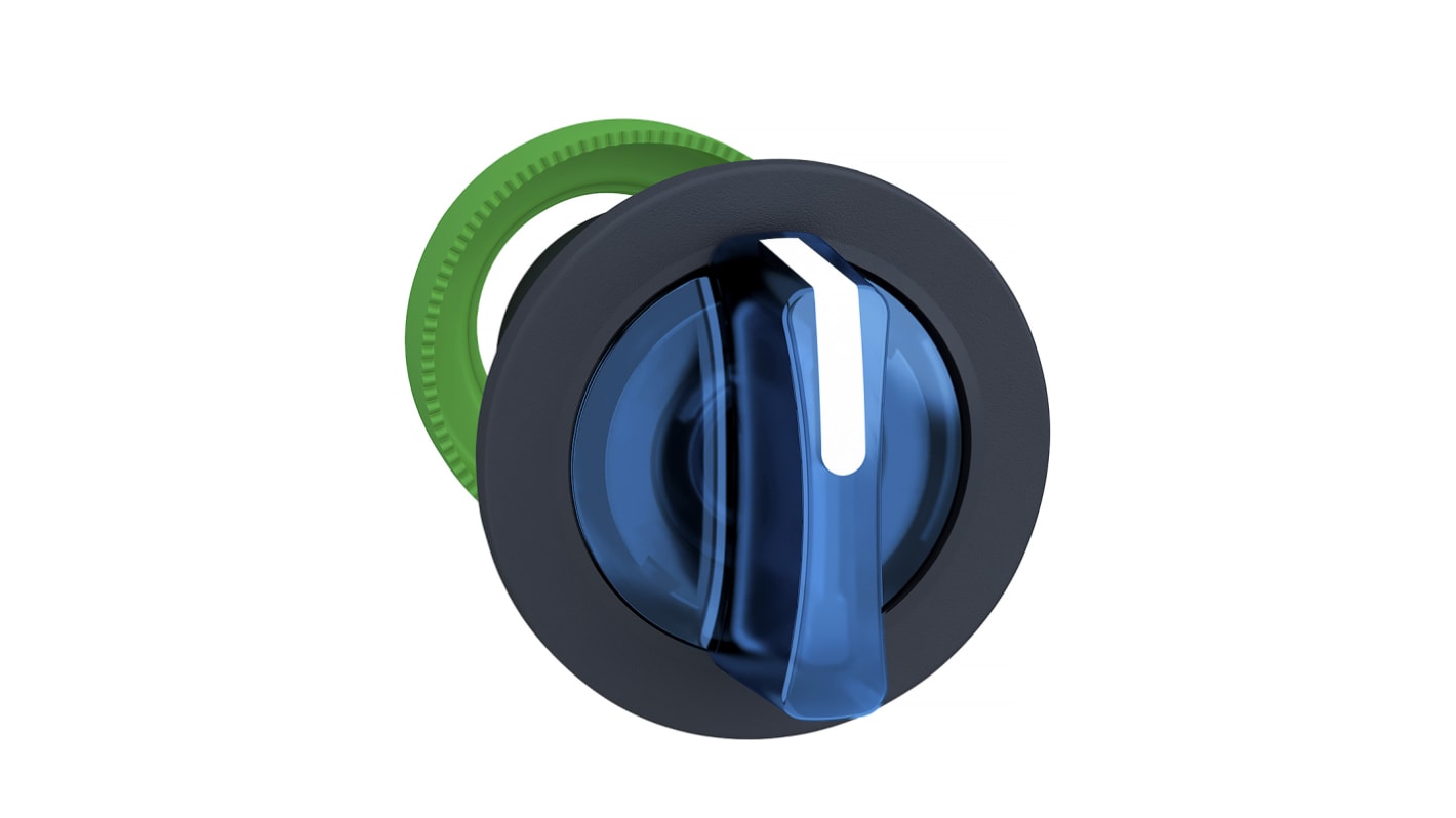 Selettore a 2 posizioni Schneider Electric ZB5FK1263, diametro 30 mm, impugnatura blu, protezione IP66/IP67/IP69K.