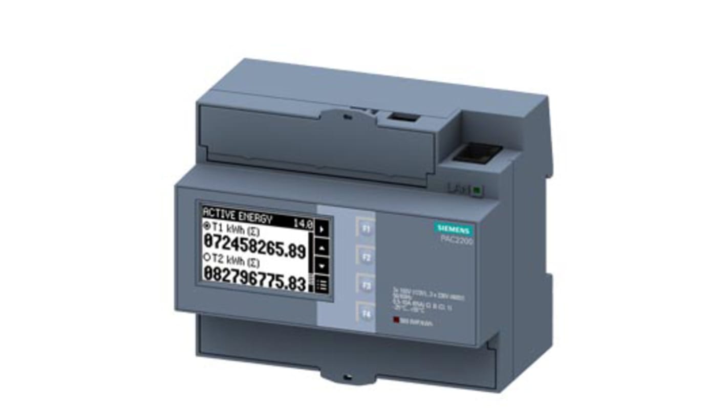 Contatore di energia Siemens 7KM2200-2EA40-1EA1, 3 fasi, display LCD, montaggio su guida DIN, IP20, Modbus TCP.
