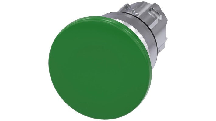 Pulsante instabile Siemens SIRIUS ACT, rotondo 22 mm, metallo lucido verde, protezione IP66/IP67/IP69K.