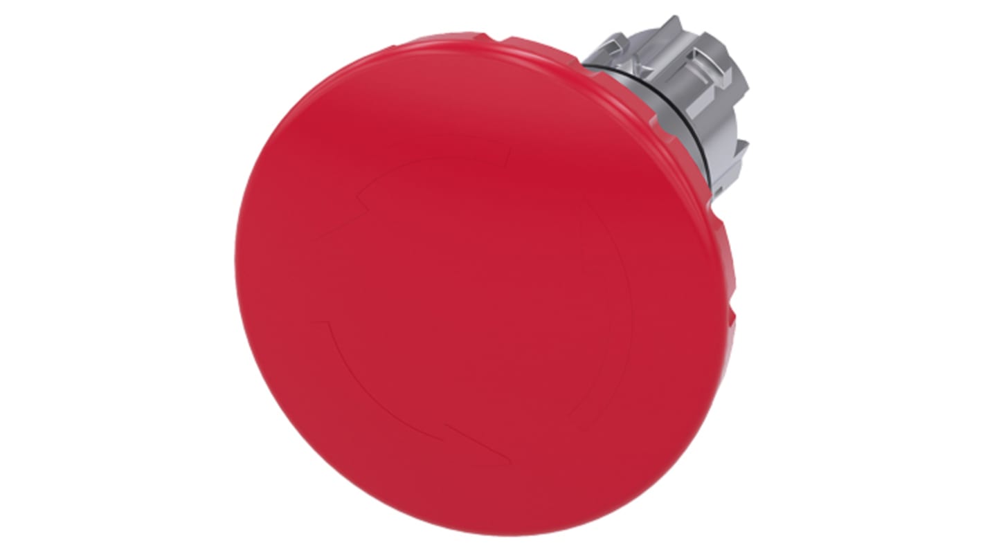 Pulsante di arresto di emergenza Siemens, montaggio a pannello, diametro 22 mm, colore rosso, rilascio a rotazione.