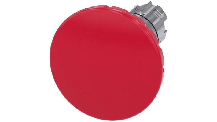 Pulsante di arresto di emergenza Siemens, montaggio a pannello, diametro 22 mm, colore rosso, rilascio a rotazione.
