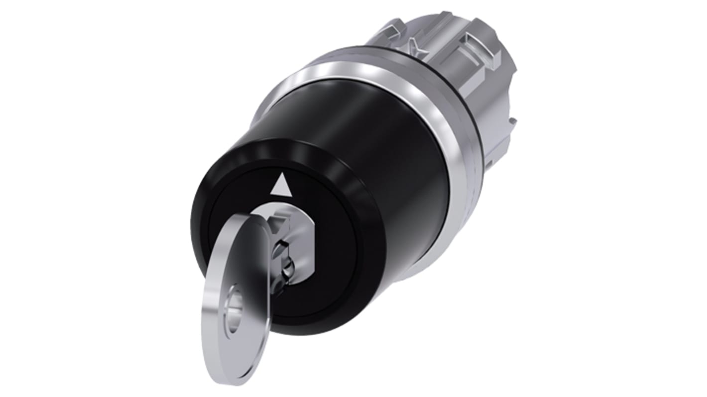 Testa selettore Siemens SIRIUS ACT, interruttore a chiave 3 posizioni, diametro 22 mm, protezione IP66, temperatura -25/+70 °C.