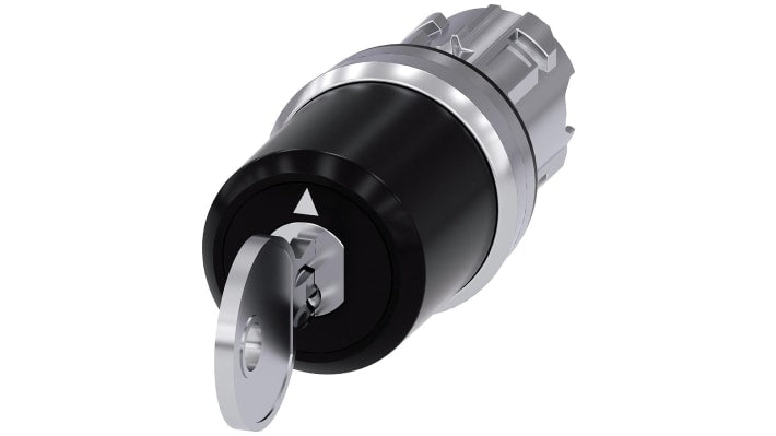 Testa selettore Siemens SIRIUS ACT, interruttore a chiave 3 posizioni, diametro 22 mm, protezione IP66, temperatura -25/+70 °C.