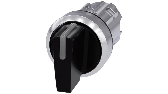 Selettore Siemens Sirius ACT 3 posizioni Ø 22mm - Nero/Grigio Sabbia - Certificazioni CE, CSA, IP20/IP66/IP67/IP69K - Ideale per automazione e circuiti elettrici.