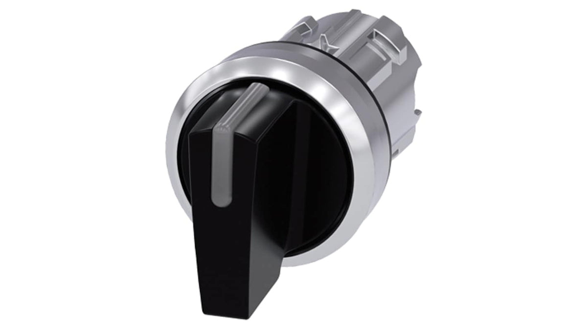 Selettore luminoso Siemens 3SU1052-2BM10-0AA0, 22mm, 3 posizioni, metallo lucido nero. Ideale per applicazioni professionali.