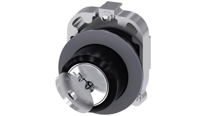 Testa selettore Siemens SIRIUS ACT, interruttore a chiave con 2 posizioni, diametro foro 30mm, protezione IP66, temperatura operativa -25/+70°C.