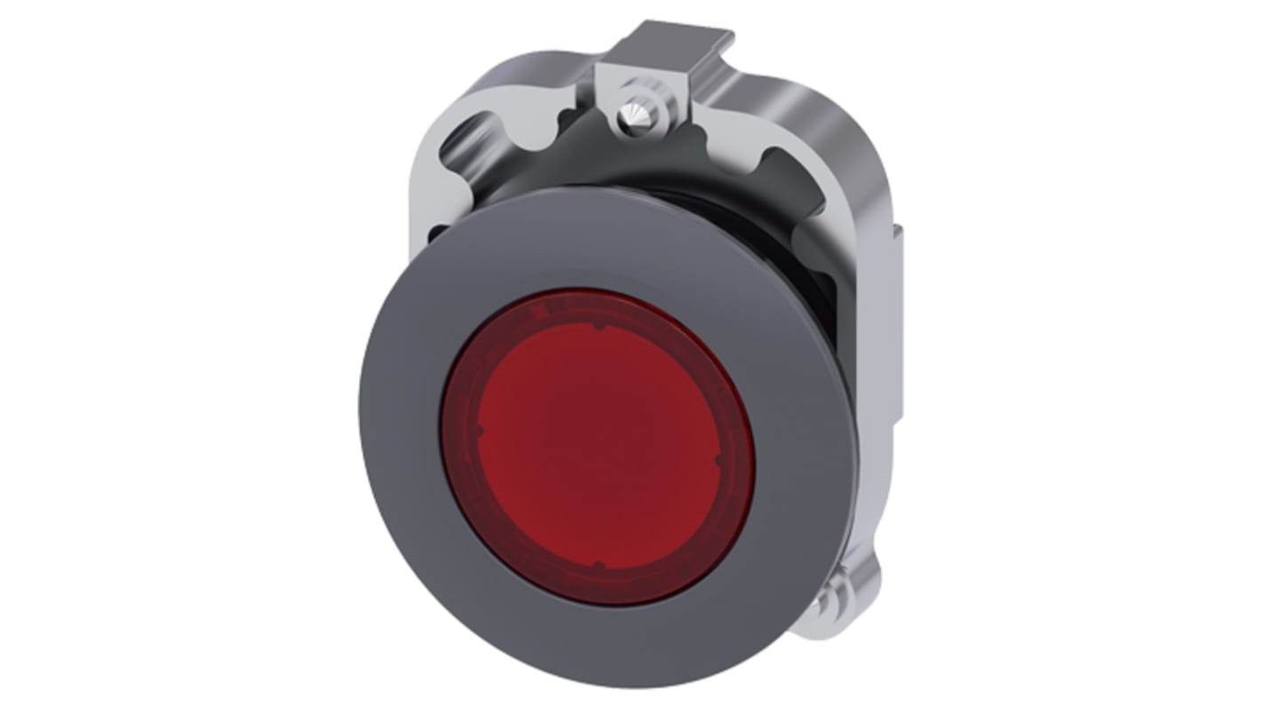 Pulsante rotondo rosso Siemens SIRIUS ACT, diametro 38 mm, contatto momentaneo, protezione IP66/IP67/IP69K.
