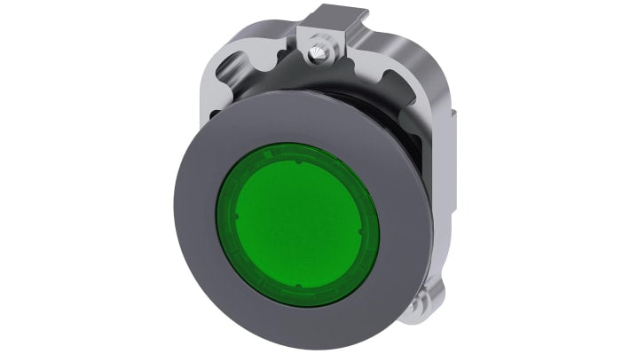 Pulsante illuminato Siemens SIRIUS ACT, tipo instabile, rotondo, diametro 38 mm, colore verde, protezione IP66/IP67/IP69K.
