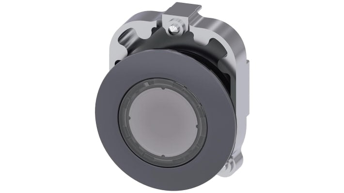 Pulsante instabile Siemens SIRIUS ACT, diametro 30 mm, corpo trasparente, anello metallico grigio, grado di protezione IP66/IP67/IP69K.