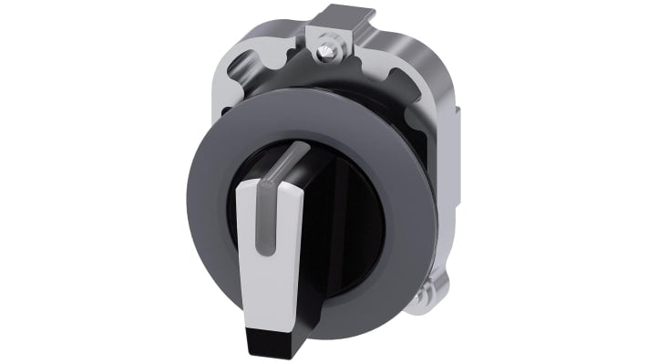 Selettore Siemens SIRIUS ACT a 3 posizioni, diametro foro 30mm, attuatore bianco, anello metallico grigio, grado di protezione IP66/IP67/IP69K.