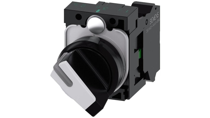 Selettore a 2 posizioni Siemens 3SU1100-2BF60-3BA0, rotondo bianco, diametro foro 22 mm, grado di protezione IP66/IP67/IP69K.