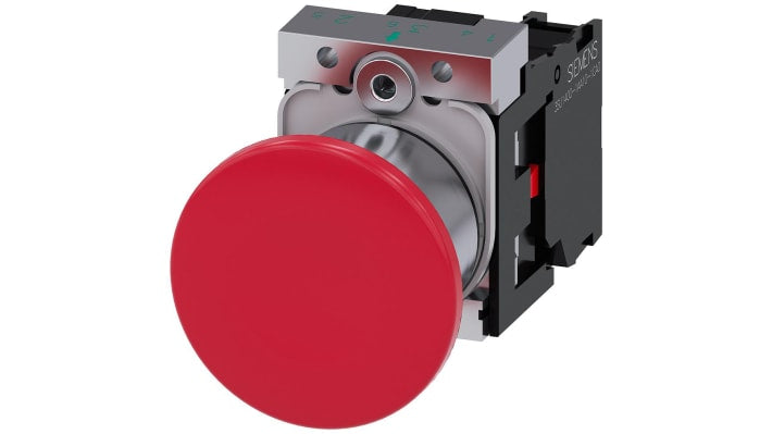 Pulsante Siemens 3SU1150-1BA20-1CA0, rotondo, rosso, montaggio a pannello, 22 mm, contatto SPST, blocco a trazione.