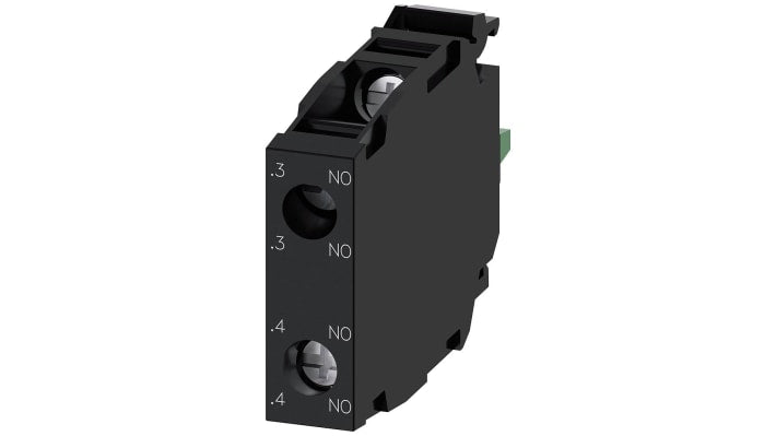 Blocco contatti Siemens 3SU1400-1AA10-1DA0. Modulo 2 NA, morsetto a vite, 500V c.a./c.c. per montaggio su piastra frontale.