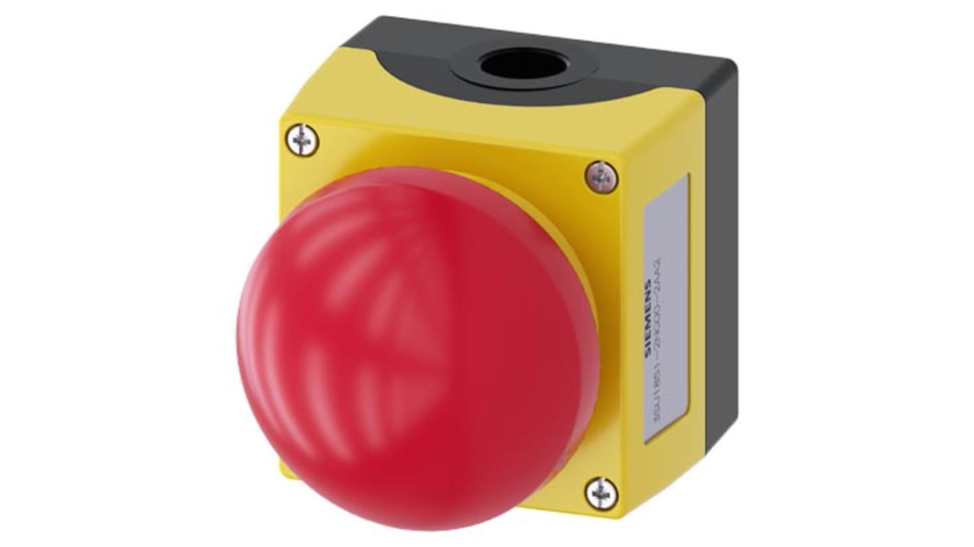 Pulsante di arresto di emergenza Siemens, montaggio a pannello, rosso, diametro 22 mm, grado di protezione IP66/IP67/IP69K.