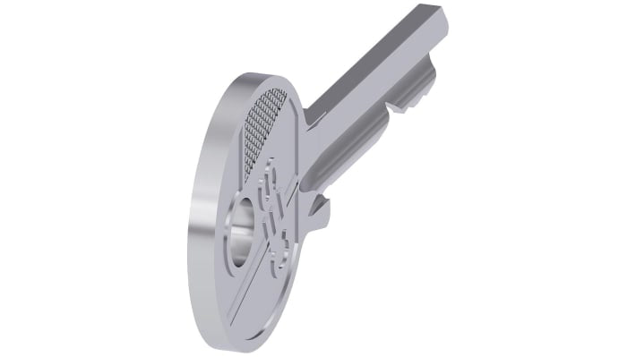 Chiave per interruttore a chiave Siemens Sirius Act, corpo metallico, resistente alla corrosione, operativa da -25 a +70 gradi.