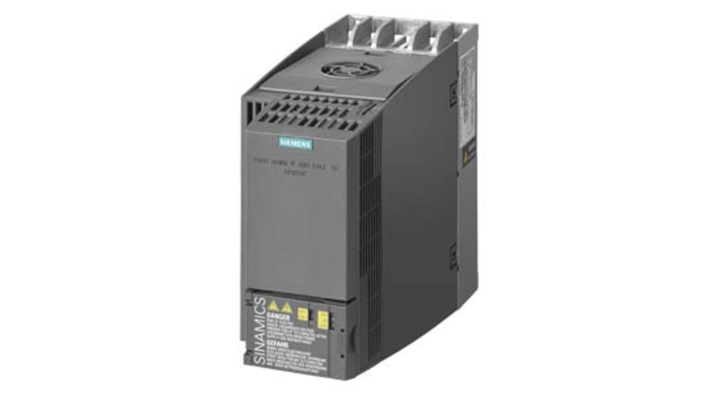 Inverter trifase Siemens 6SL3210-1KE21-7UP1, potenza 5,5 kW, montaggio a pannello, dimensioni 203x196x100 mm.