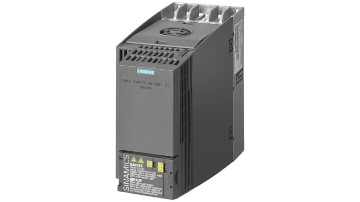 Inverter trifase Siemens 6SL3210-1KE21-7UP1, potenza 5,5 kW, montaggio a pannello, dimensioni 203x196x100 mm.