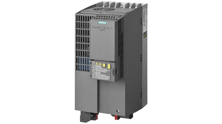 Inverter Siemens 6SL3210-1KE23-8UF1, 15 kW, 3 fasi, montaggio a pannello, dimensioni 140x225x295 mm, comunicazione Profinet.