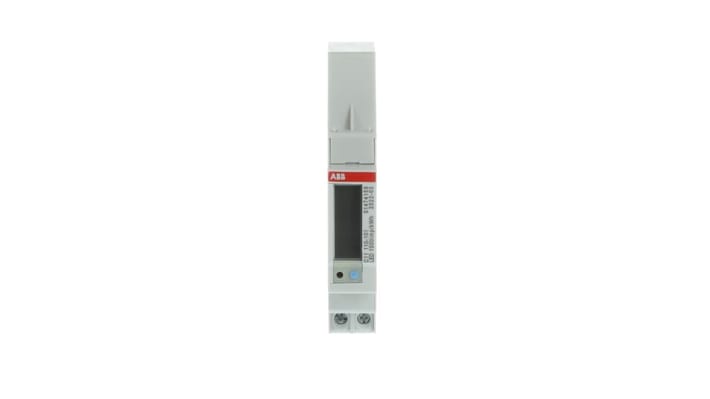 Contatore di energia monofase ABB 2CMA103571R1000, LCD 6 cifre, montaggio su guida DIN, precisione 1%, dimensioni 111 x 18 x 65 mm.