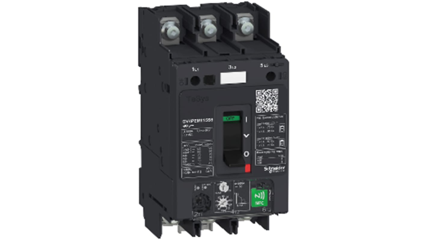 Interruttore termico Schneider Electric GV4PEM12N6, 3 poli, 12.5A, 690V, dimensioni 81 x 116 x 155mm, con protezioni regolabili.