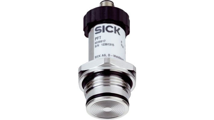Sensore di livello Sick PFT-FRBX40SF1OSSAMSSZ, filettatura G1, corpo in acciaio inox, intervallo 0-4 m, uscita 4-20 mA.