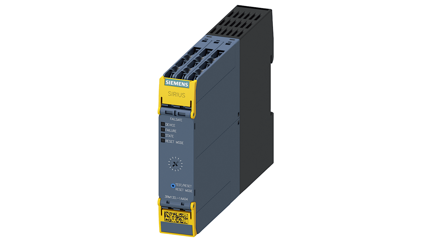 Starter Siemens 3RM1307-1AA04, protezione motore a stato solido, 3 kW, 24 V c.c., montaggio su guida DIN, dimensioni 100 x 22.5 x 141.6 mm.