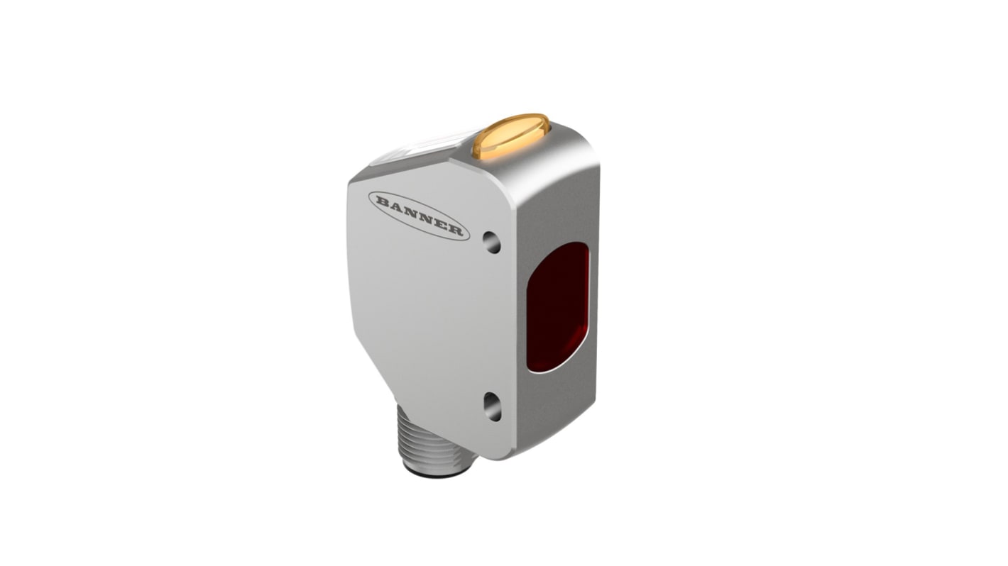 Sensore fotoelettrico rettangolare Banner Q4XFPCOD310-Q8, rilevamento 35-310 mm, uscita PNP, custodia in acciaio inox, IP67/IP68/IP69K.