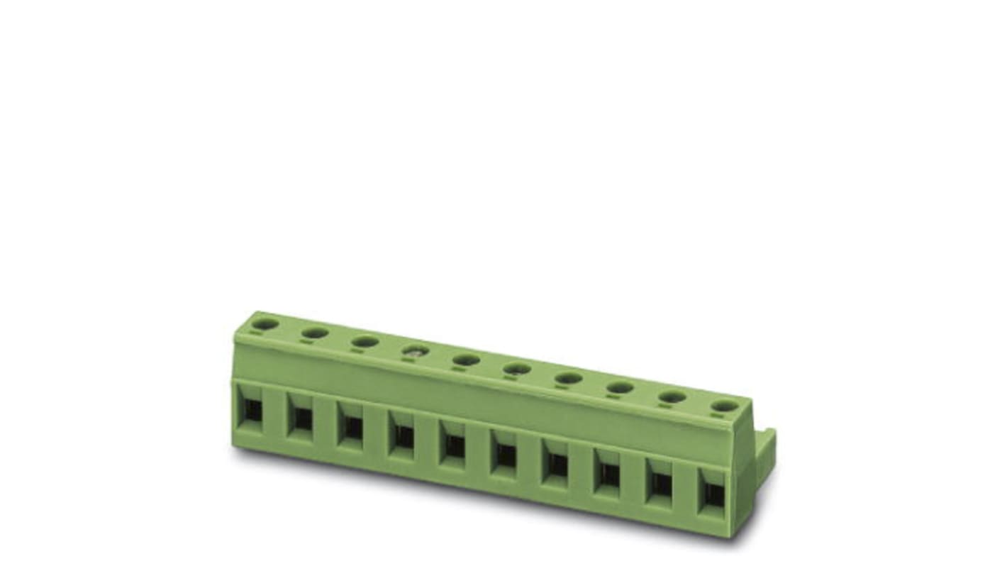 Connettore per PCB Phoenix Contact 1767054, 12A, 630V, 7 posizioni, passo 7,62mm, verde, collegamento a vite, superficie stagno. Ideale per circuiti stampati.