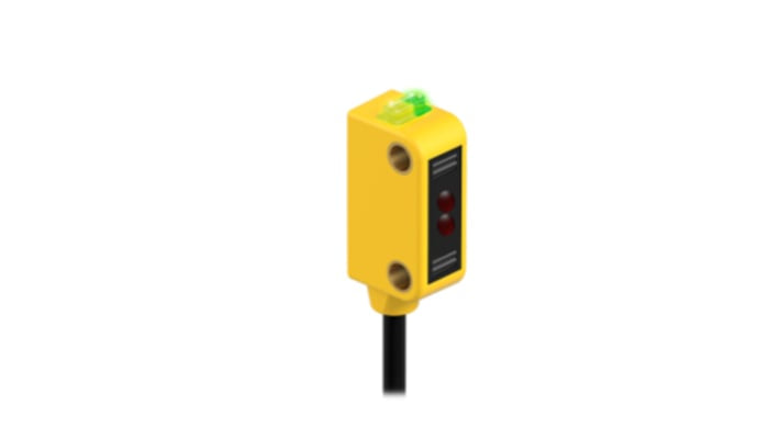 Sensore fotoelettrico rettangolare Banner Q12RB6LPQ, rilevamento fino a 10 m, uscita bipolare, grado di protezione IP67.