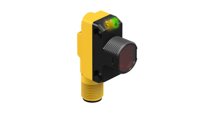 Sensore fotoelettrico rettangolare Banner QS18VN6RQ8, rilevamento fino a 20 m, uscita NPN, grado di protezione IP67.