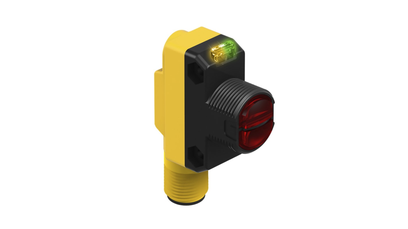 Sensore fotoelettrico rettangolare Banner QS18VN6CV45Q8, rilevamento 43 mm, uscita NPN, IP67, montaggio filettato.
