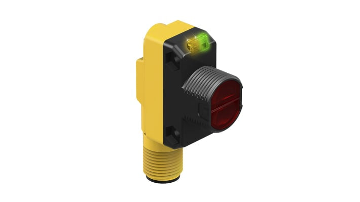 Sensore fotoelettrico rettangolare Banner QS18VN6FF50Q8, rilevamento 50 mm, uscita NPN, grado di protezione IP67, montaggio filettato.