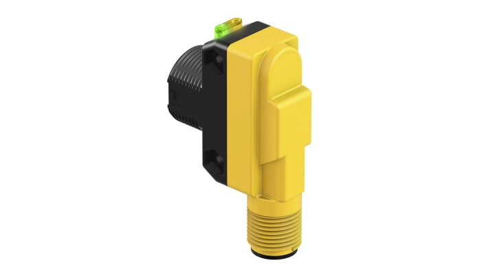 Sensore fotoelettrico rettangolare Banner QS18VP6FF50Q8, rilevamento 50 mm, uscita PNP, grado di protezione IP67, montaggio filettato.