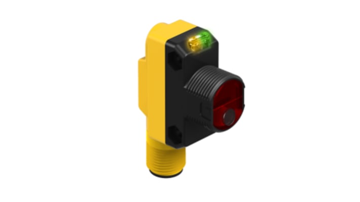 Sensore fotoelettrico rettangolare Banner QS18VN6LLPQ8, rilevamento fino a 10 m, uscita NPN, grado di protezione IP67.