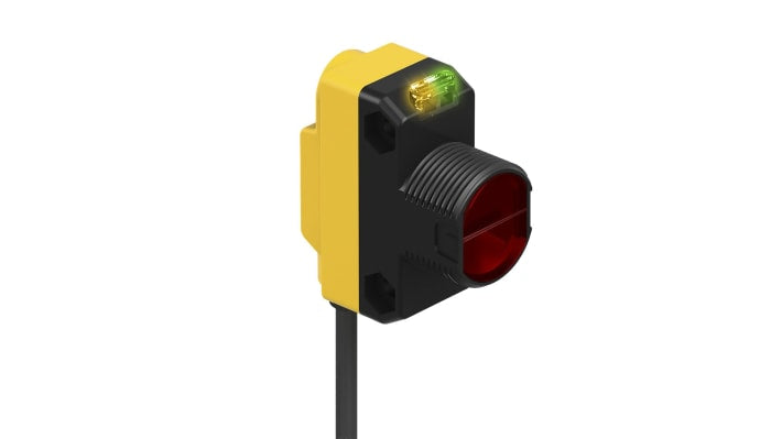 Sensore fotoelettrico rettangolare Banner QS18VP6LLP, rilevamento fino a 10 m, uscita PNP, IP67, alimentazione 10-30 V c.c.