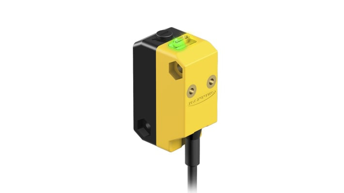 Sensore fotoelettrico rettangolare Banner QS18VN6AF100, NPN, rilevamento 100 mm, IP67, alimentazione 10-30 V c.c., montaggio filettato.
