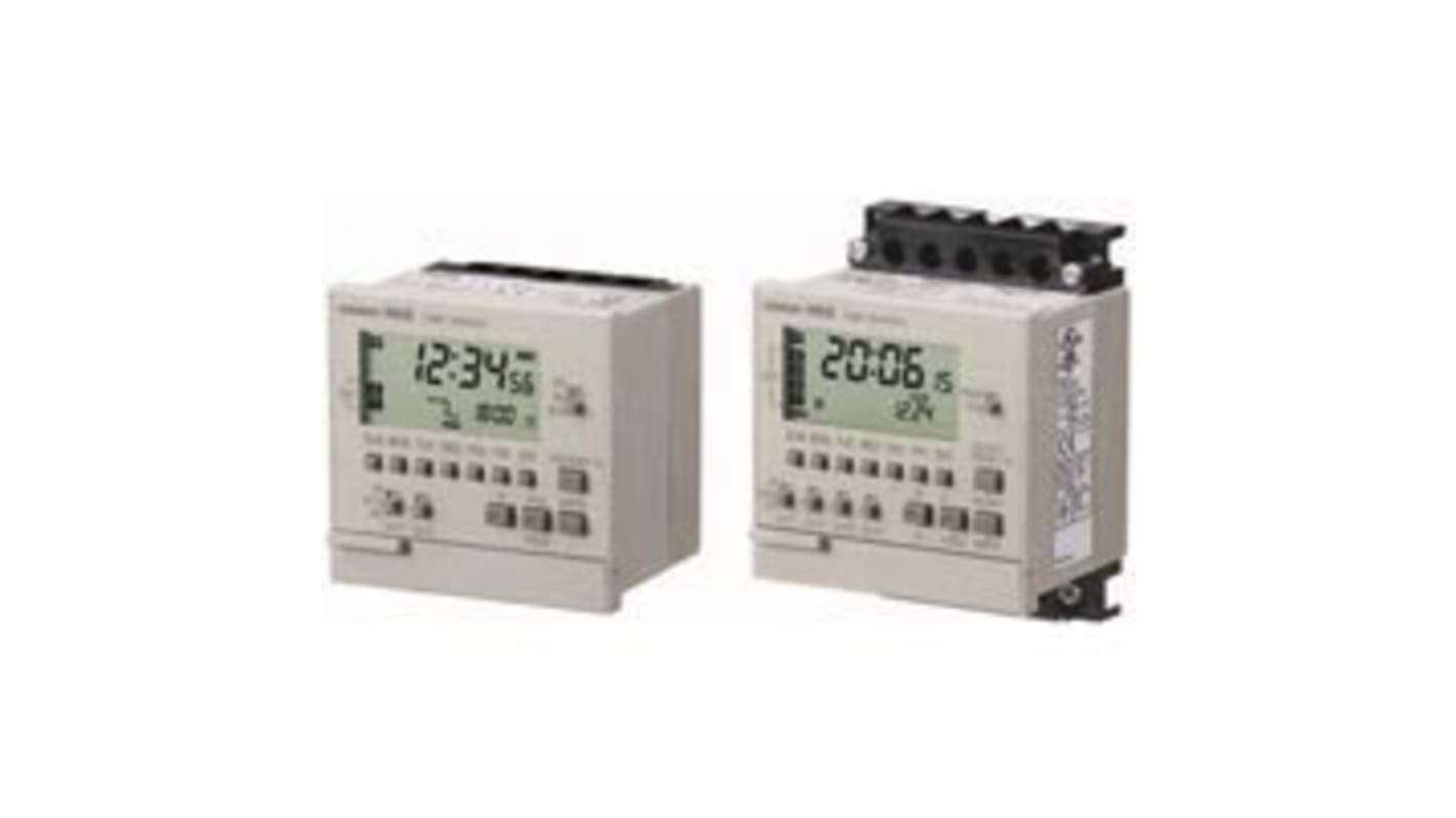 Omron H5S-WB2, temporizzatore digitale unipolare per guida DIN, 100-240 V, 2 canali, dimensioni 72 x 72 mm.