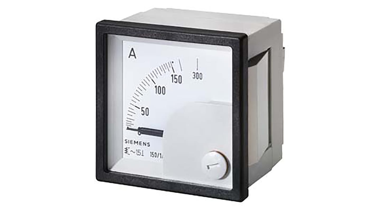 Amperometro analogico Siemens 3NJ6900-4HD11, max 100A, corrente alternata, intervallo 1-100A, classe 1, certificato CE.