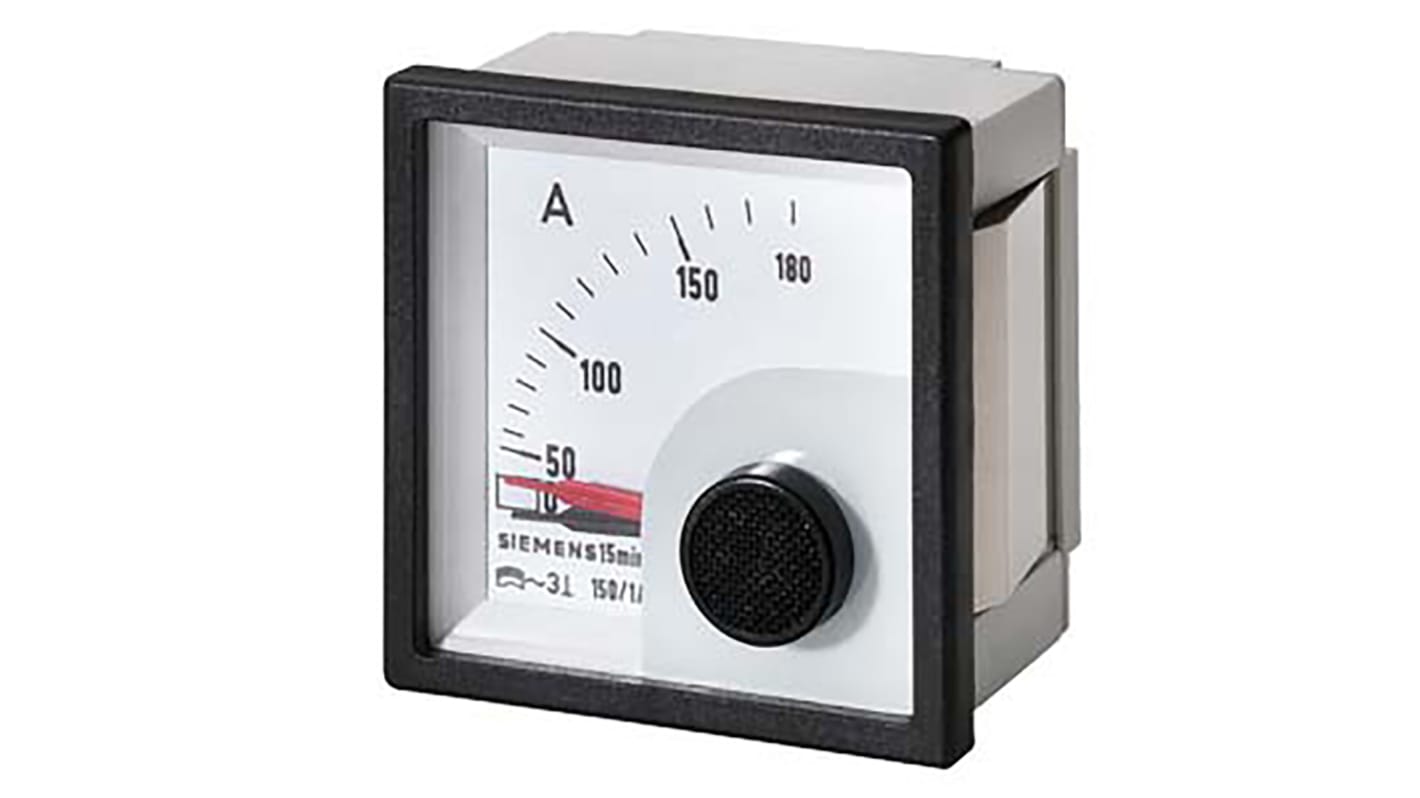 Amperometro analogico Siemens 3NJ6900-4HD12, max 100A, montaggio a innesto, intervallo 1-100A, classe 1, certificato CE.