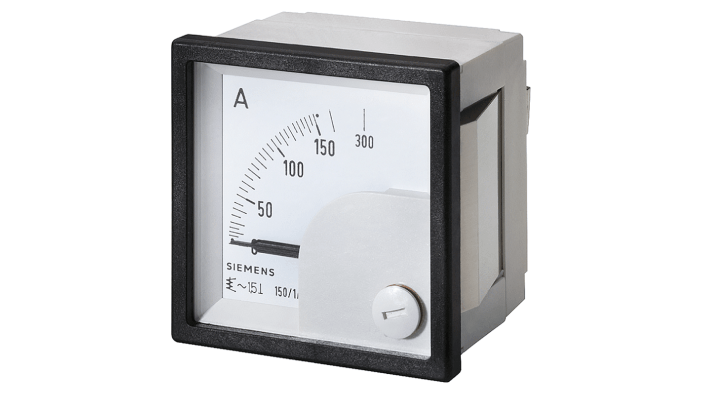 Amperometro analogico Siemens 3NJ6900-4HE11, max 150A, montaggio a innesto, intervallo 1-150A, classe 1, certificato CE.