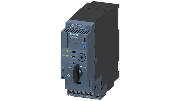 Starter DOL Siemens 3RA6120-1BB33 per motori, 750 W, 690 V, 1,25 A, montaggio su guida DIN, dimensioni 165x137,5x45 mm.
