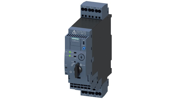 Starter DOL Siemens 3RA6120-2BB32 per motori, 750 W, 690 V, 1,25 A, montaggio su guida DIN, dimensioni 45x165x176 mm.