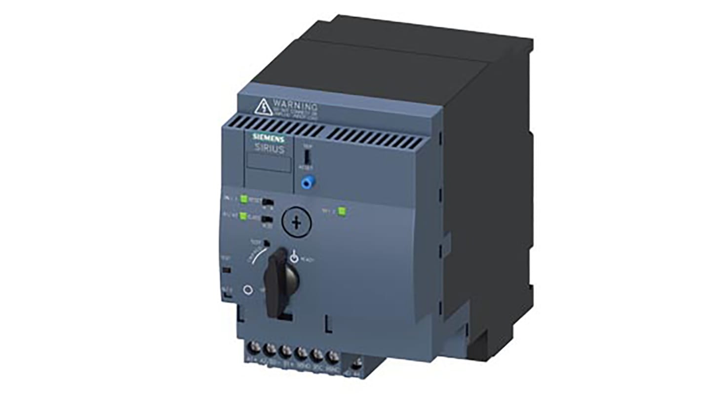 Starter DOL Siemens 3RA6250-1CB33 per motori 3 fasi, potenza 3 kW, montaggio su guida DIN, dimensioni 90x165x137,5 mm.