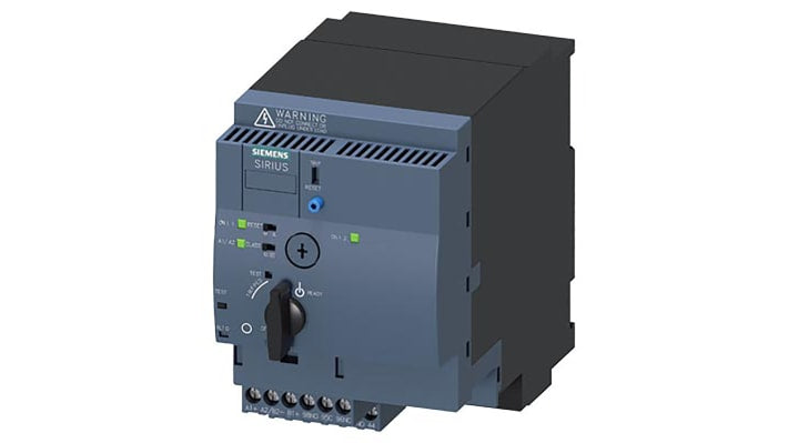 Starter DOL Siemens 3RA6250-1CB33 per motori 3 fasi, potenza 3 kW, montaggio su guida DIN, dimensioni 90x165x137,5 mm.